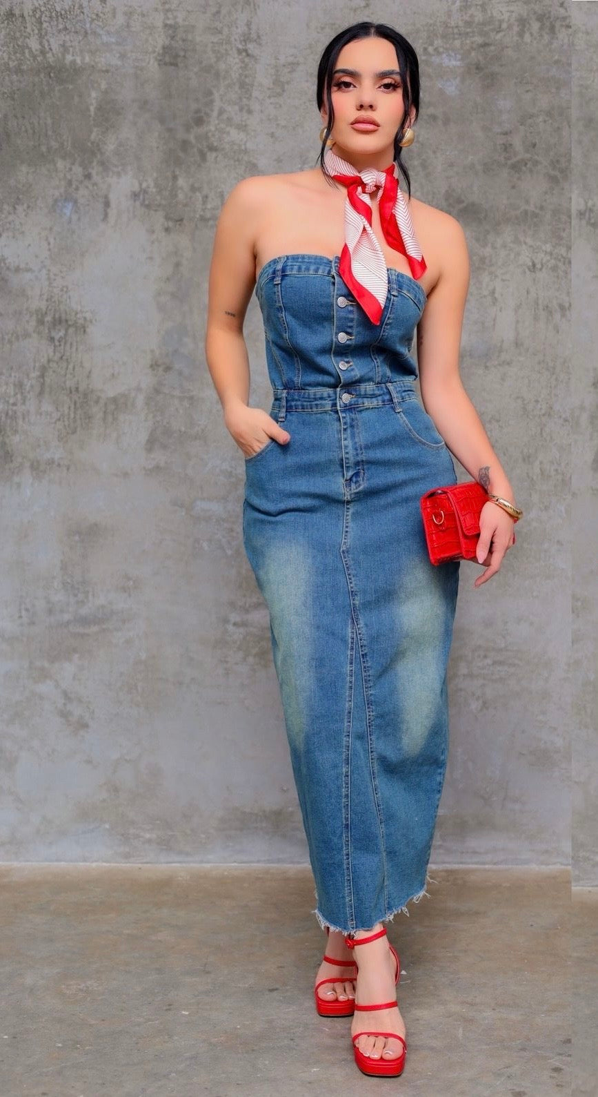 VESTIDO JEAN STRAPLES