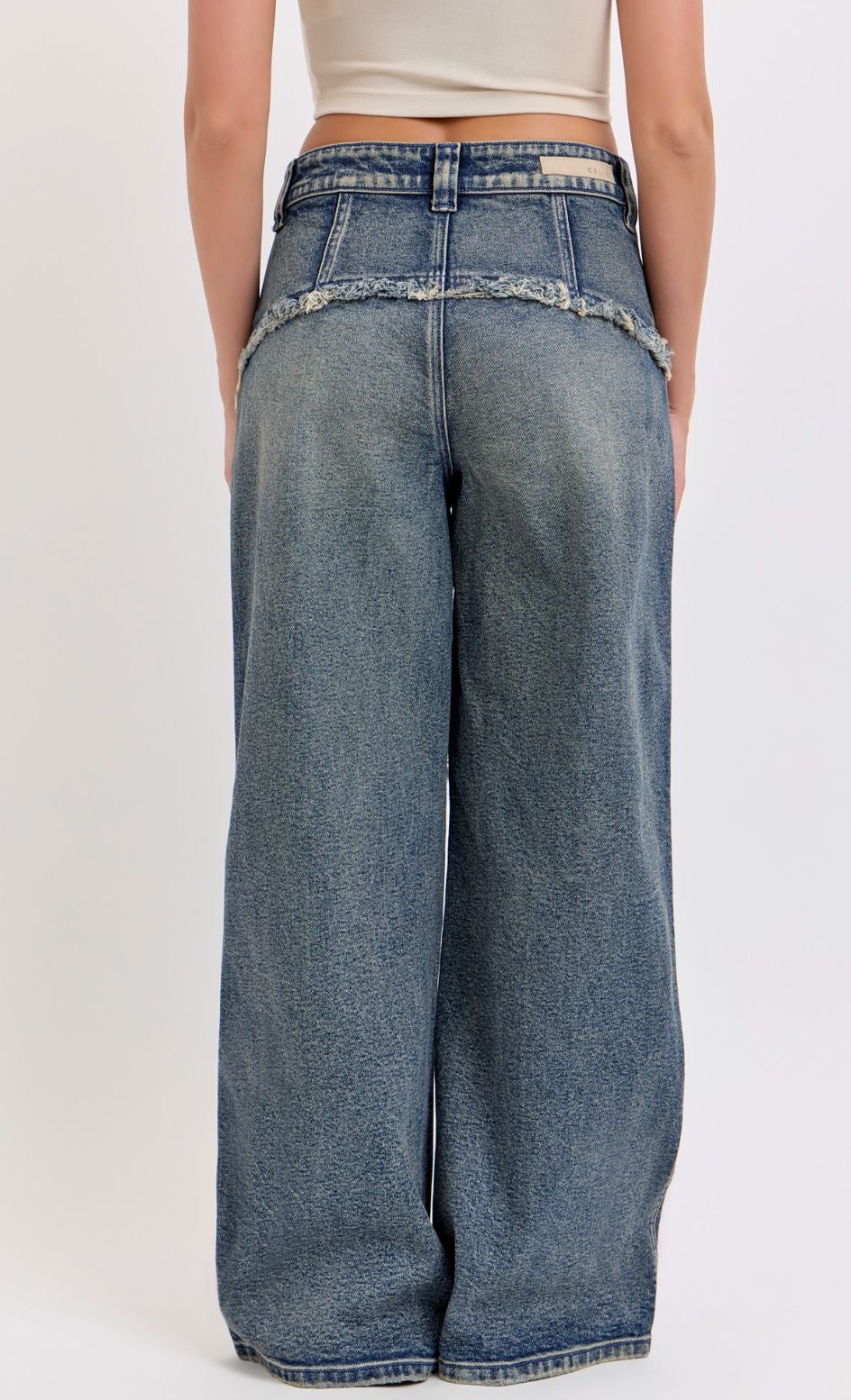 Mid Waisted Y2K Skater Jean with Raw Edge Details