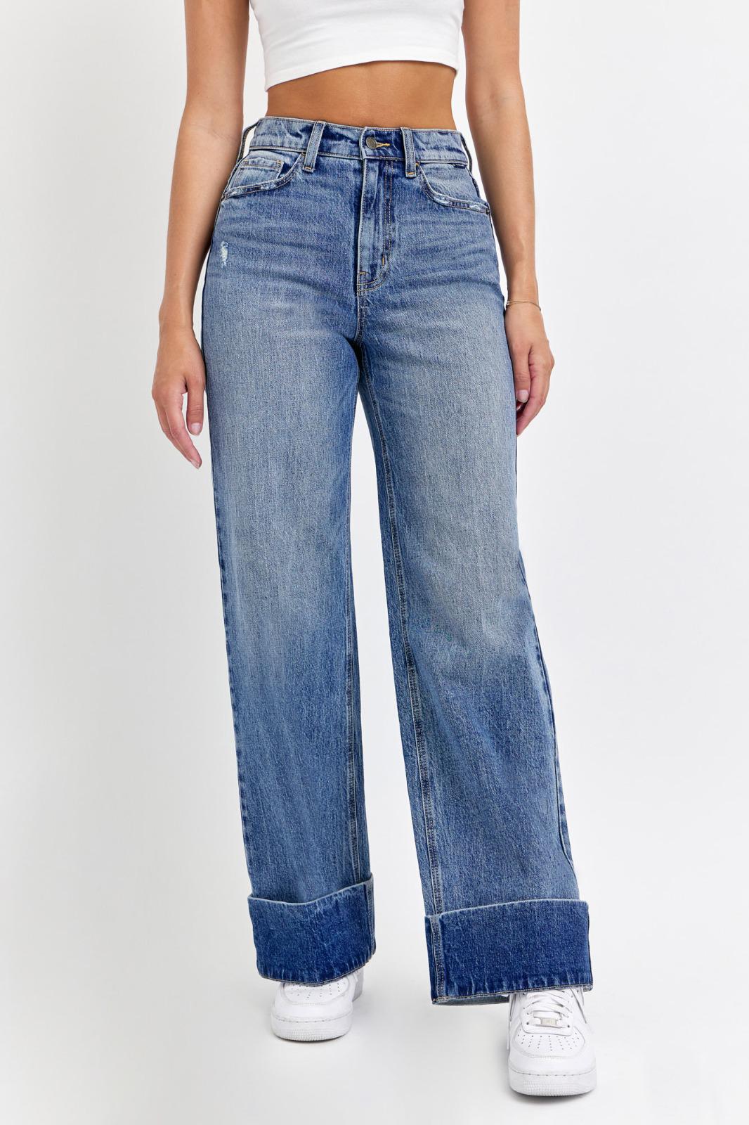 Cello High Rise Wide Leg w Self High Cuffed Hem Jeans