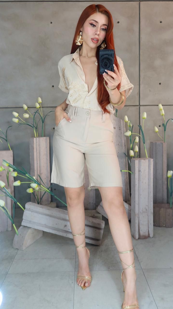 BERMUDA SUNDARA TWILL TIPO SASTRE HIGH WAIST🤎🌾✨🐚