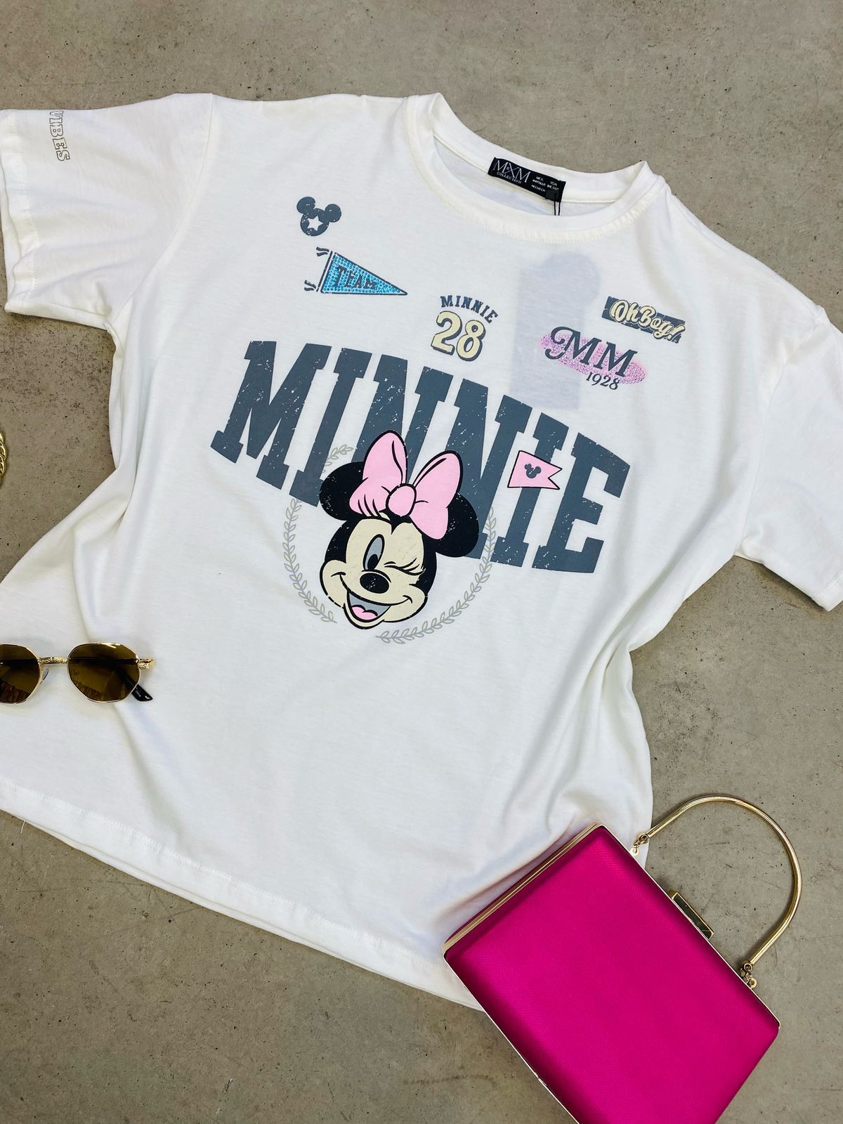 04A25 T SHIRT #334 MINNIE 28 CRISTALES PASTELS & FULL PRINT OVERSIZED
