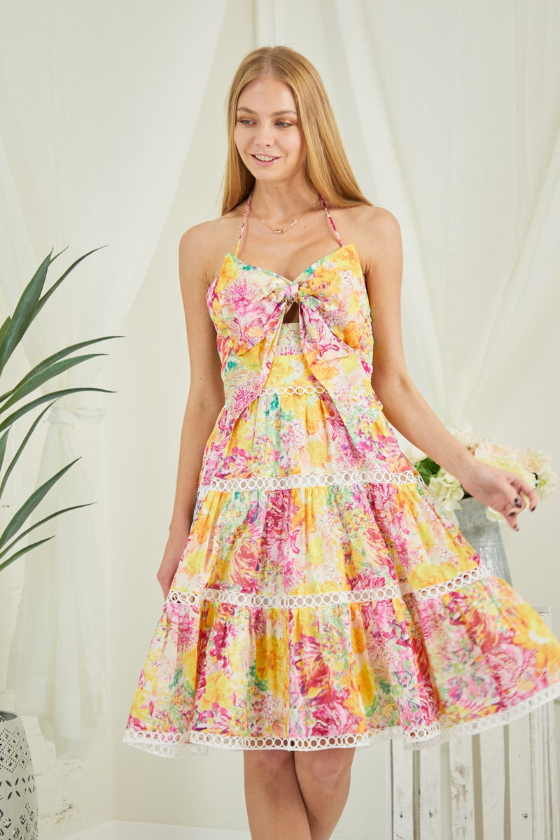 Bow Front Halter Neck Midi Dress