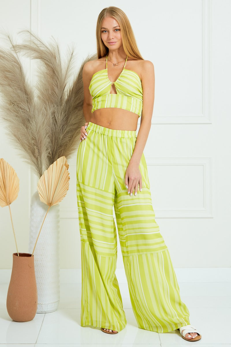 2-piece Halter Banded Crop Top & Wide Pants Set