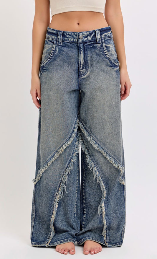 Mid Waisted Y2K Skater Jean with Raw Edge Details