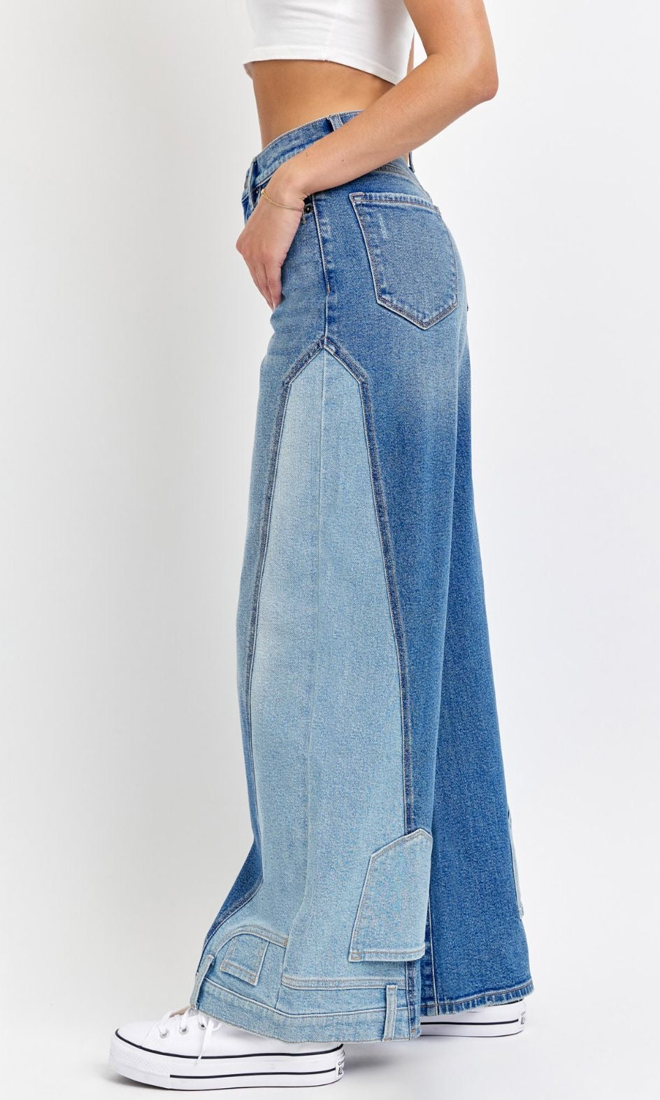 High Rise Two-Tone Wide Leg