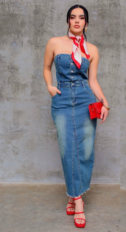 VESTIDO JEAN STRAPLES