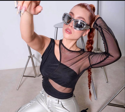 Blusa winmely mesh asimétrica