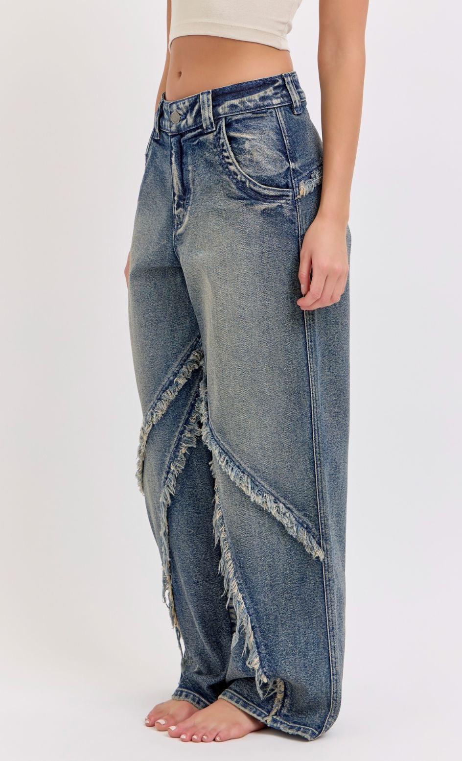 Mid Waisted Y2K Skater Jean with Raw Edge Details