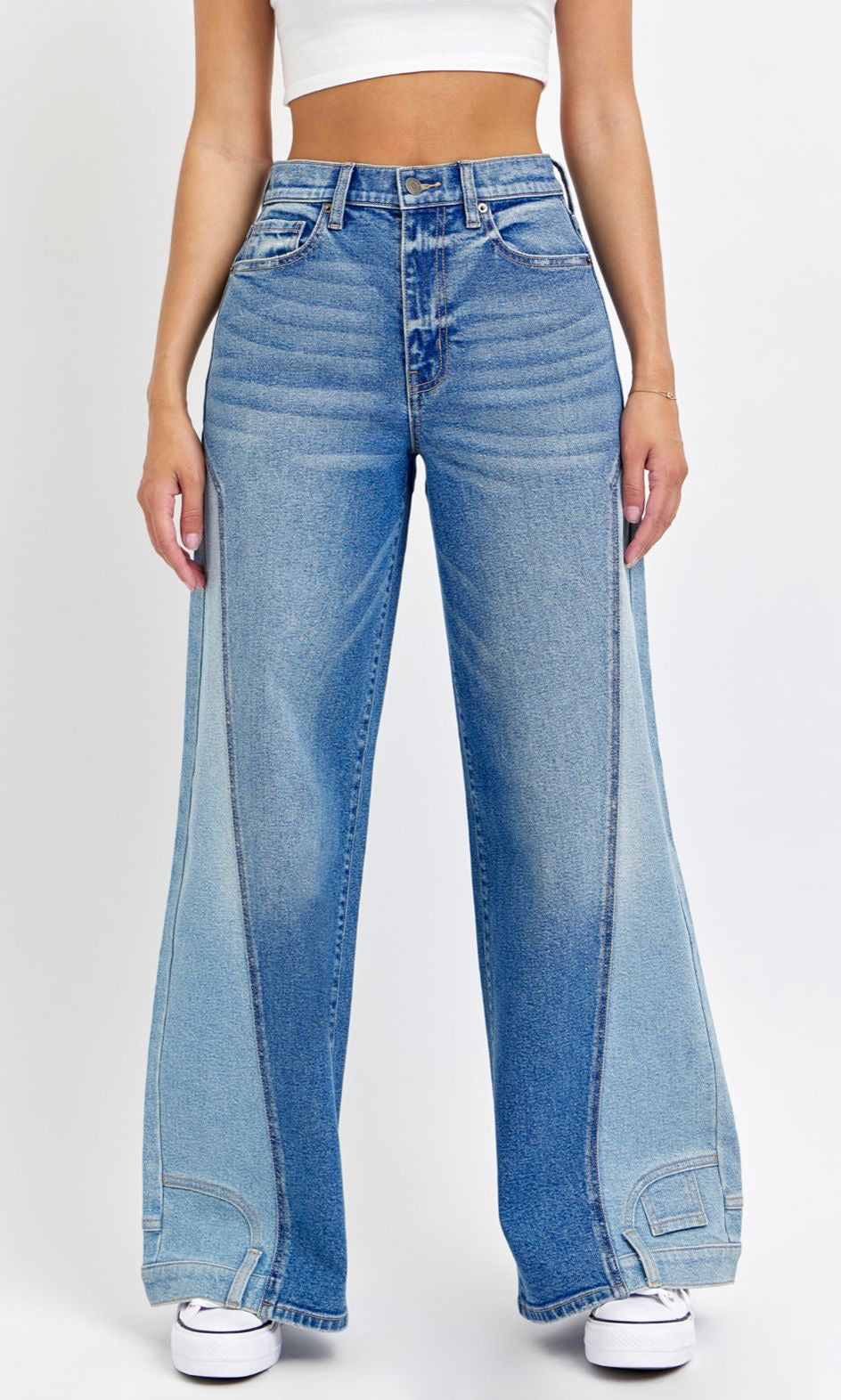 High Rise Two-Tone Wide Leg