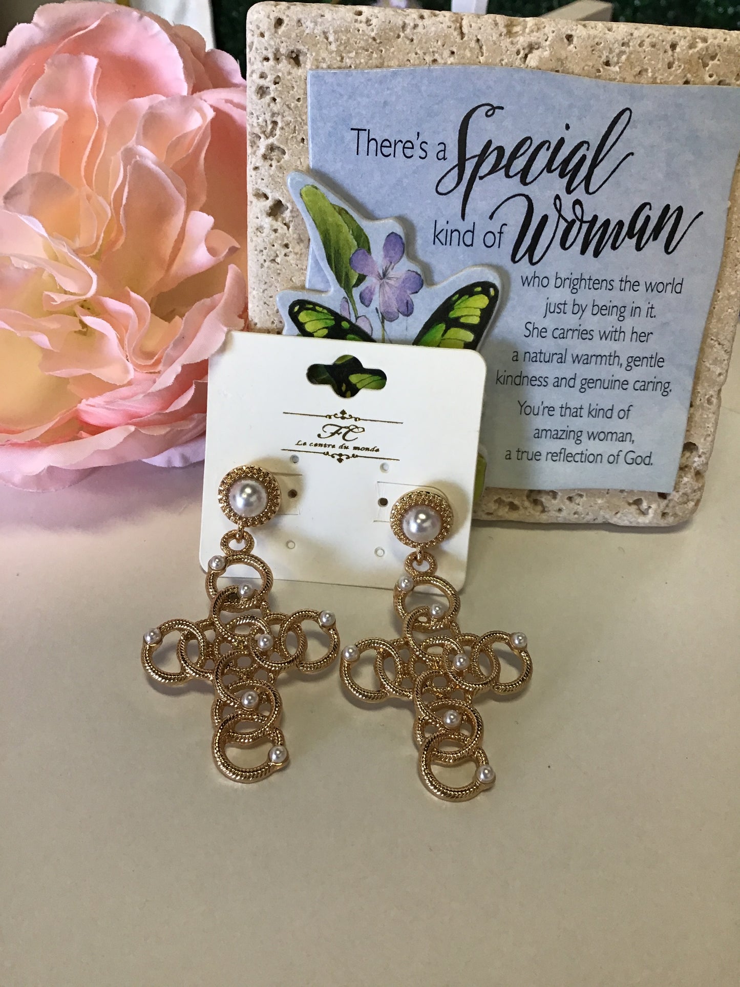 Aretes cruz / perla