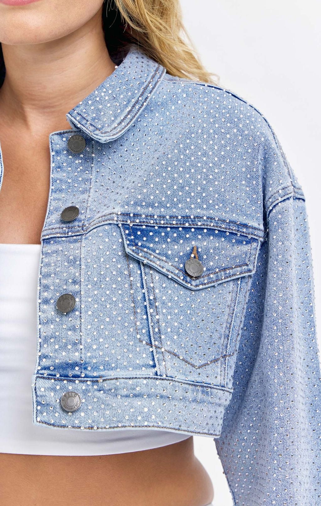 Oversized Cropped Jacket with Rhinestones💎💎💎