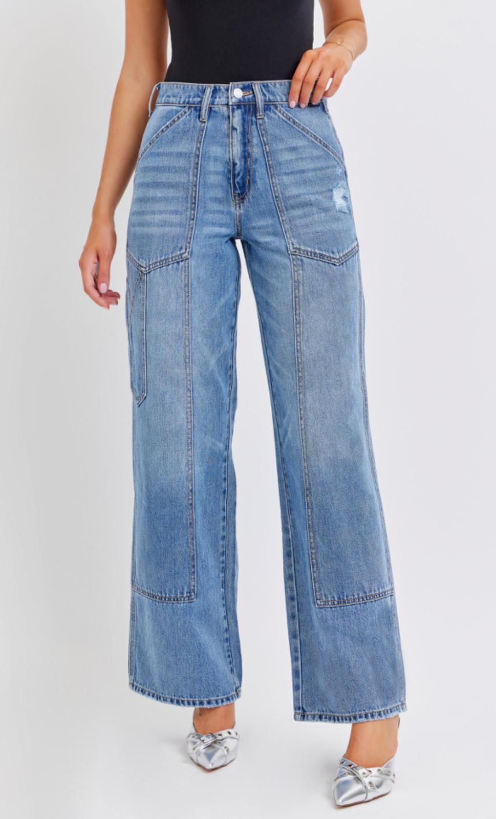 Cello High Rise Wide Leg w Carpenter Details
