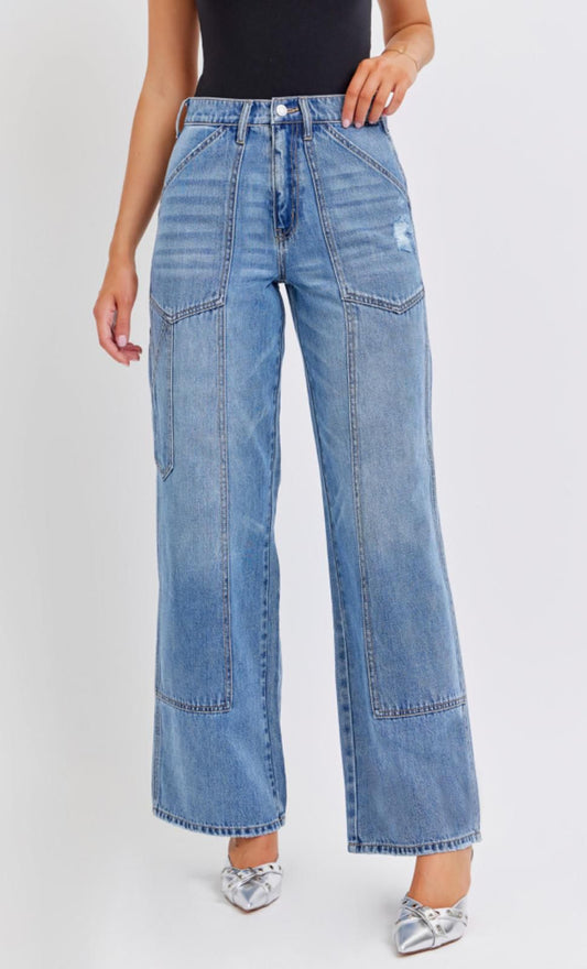 Cello High Rise Wide Leg w Carpenter Details