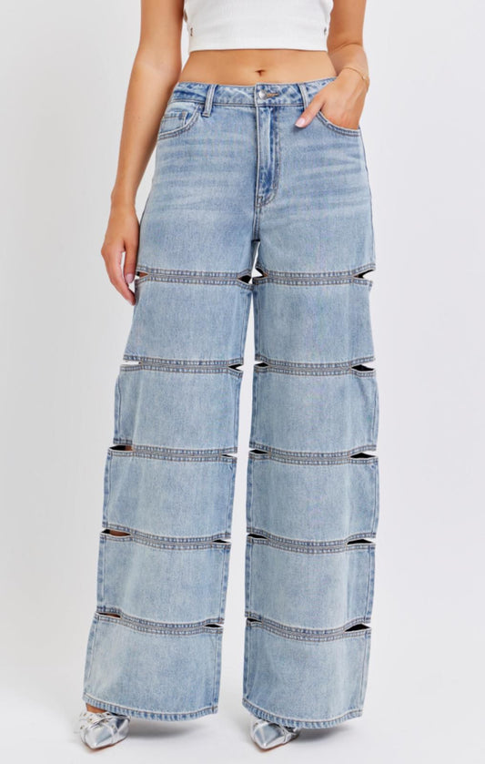 Cello High Rise Wide Leg W Side Cut-Out Details