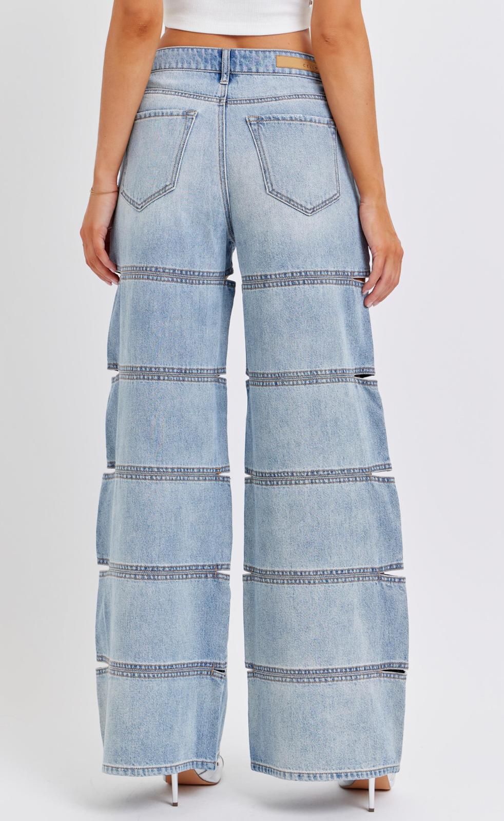 Cello High Rise Wide Leg W Side Cut-Out Details