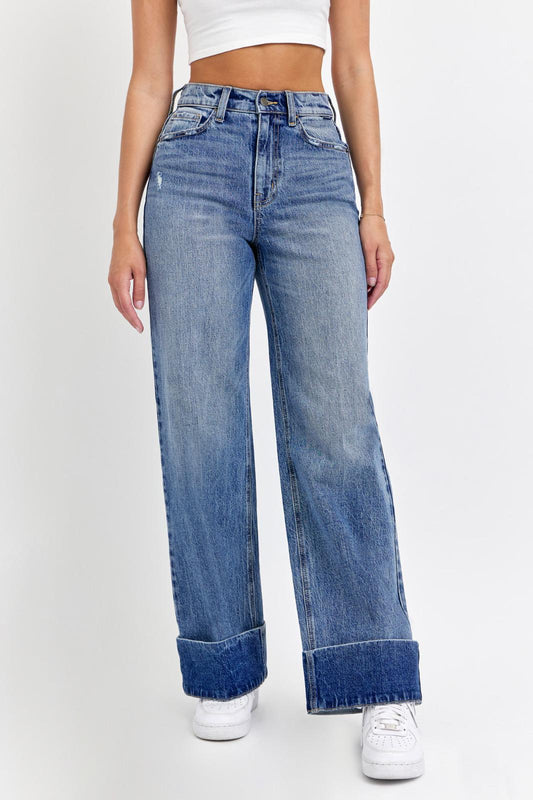 Cello High Rise Wide Leg w Self High Cuffed Hem Jeans