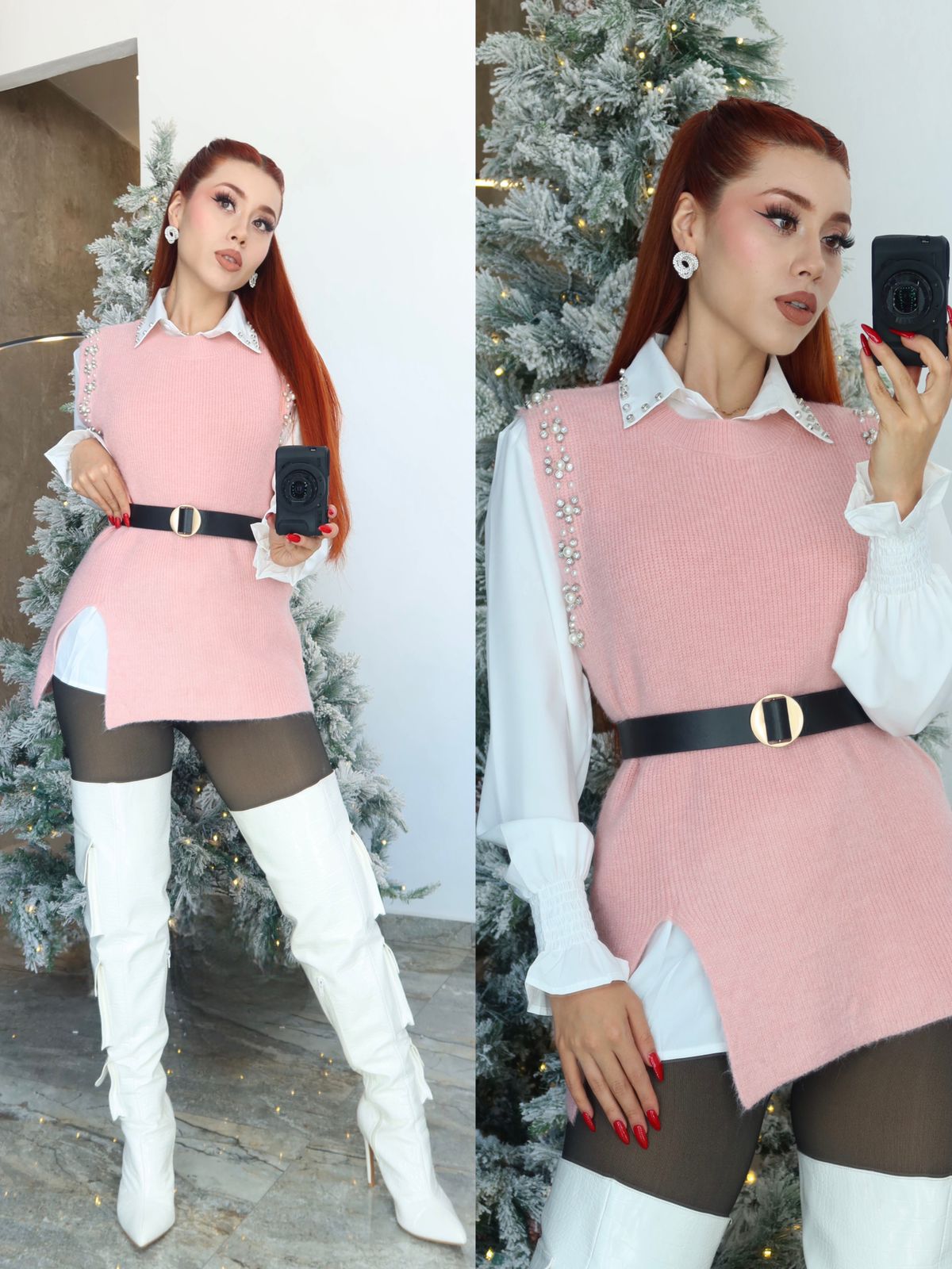Camisa Vest con Perlas