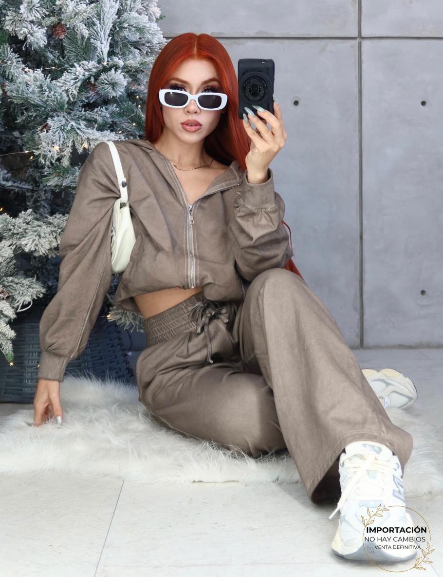 SET JOALI CHAMARRA & PANTALON ASIMETRICO TERRY DESGASTED DELUXE