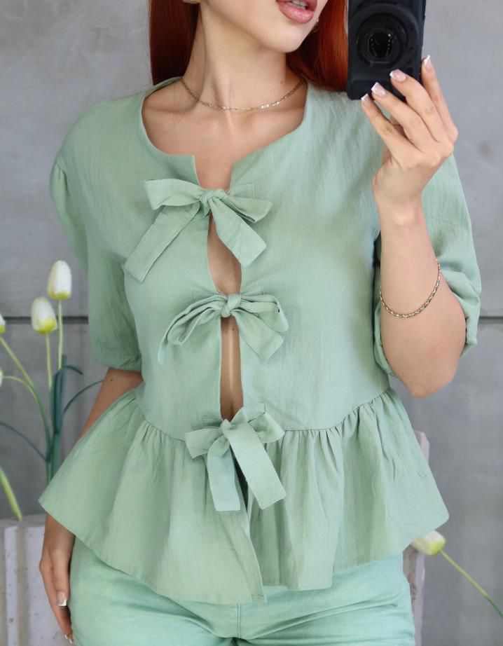BLUSA DIVINE 🎀✨💖🩵 MOÑOS LINO MANGA POP
