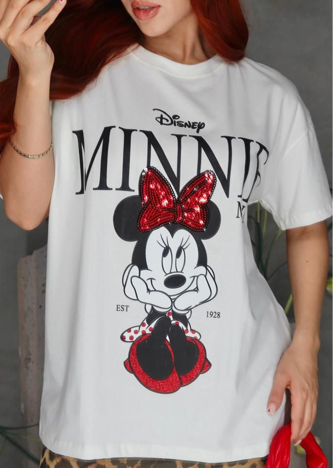 T-shirt #323 MINNIE MOUSE FULL PRINT BORDADO LENTEJUELA