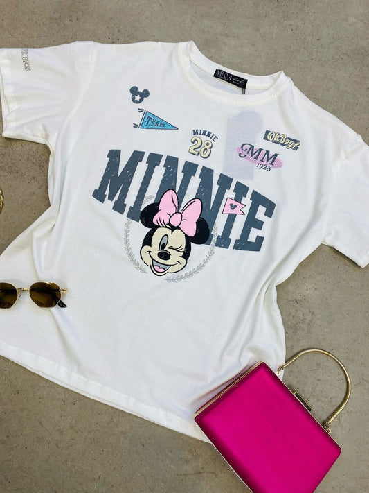 04A25 T SHIRT #334 MINNIE 28 CRISTALES PASTELS & FULL PRINT OVERSIZED