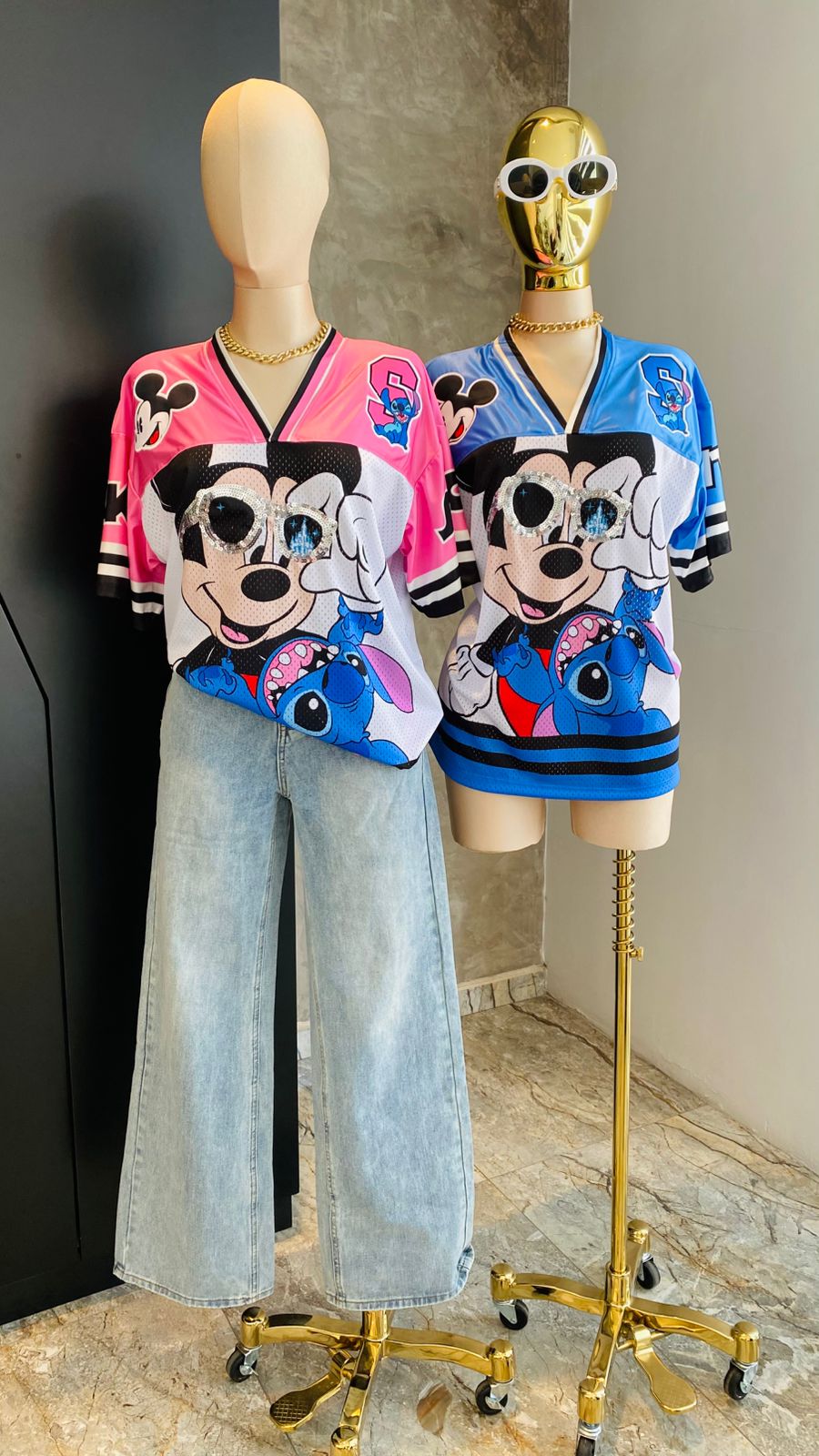 01MY25 JERSEY #75 STITCH & MICKEY BORDADO PRINT ESPALDA FUSION TELAS🩵 👾🛸