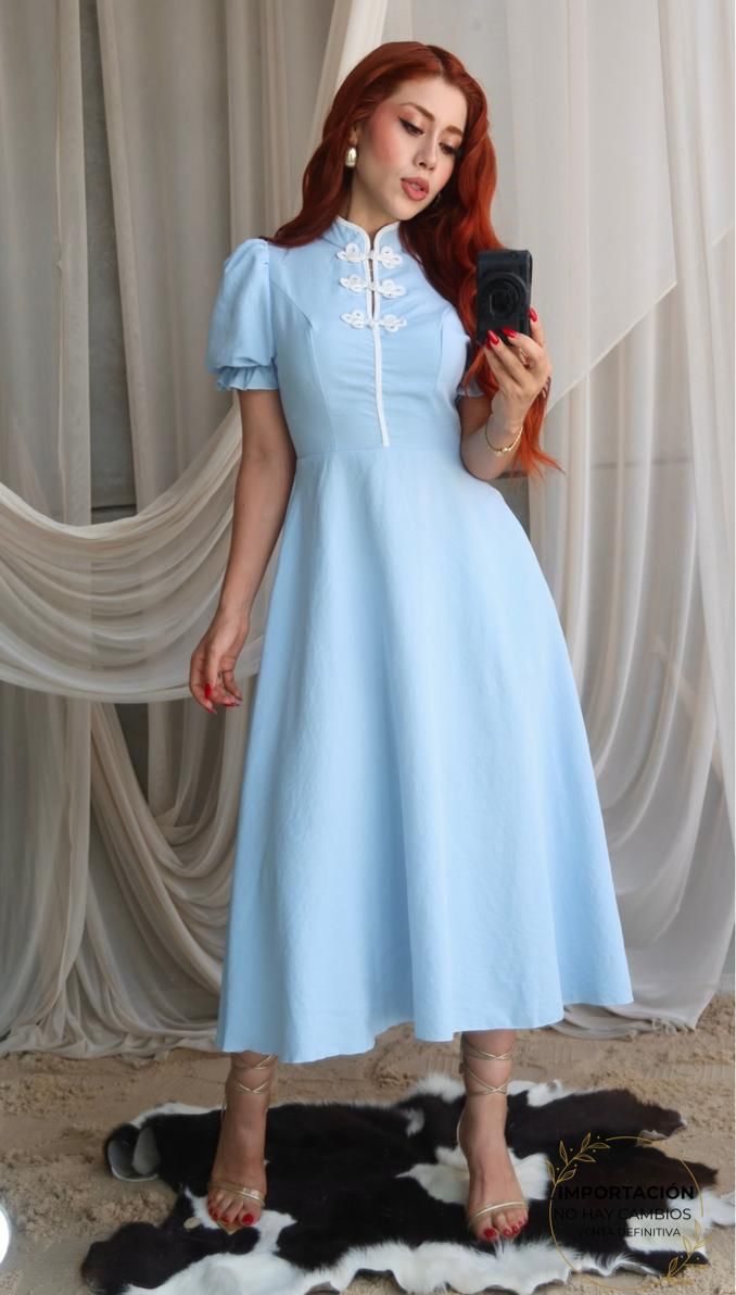 062725 Maxivestido Macarella Manga Globo