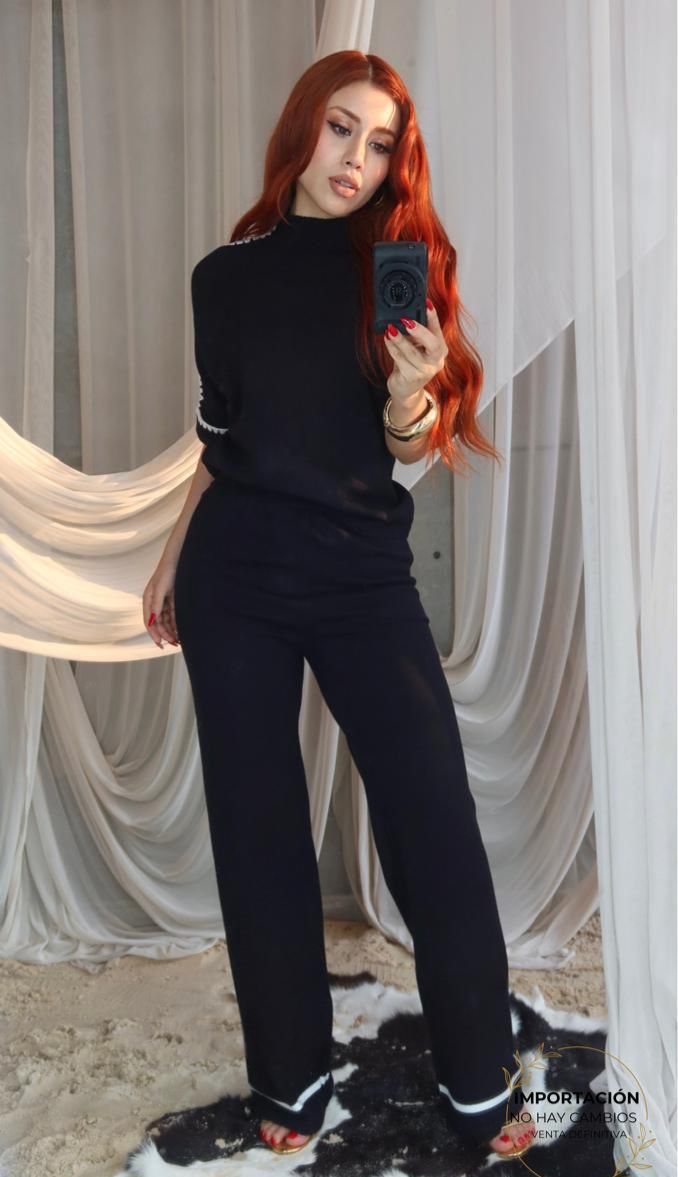 062725 Set Georgina Blusa Y Maxipantalon Detalle Bordado Tejido