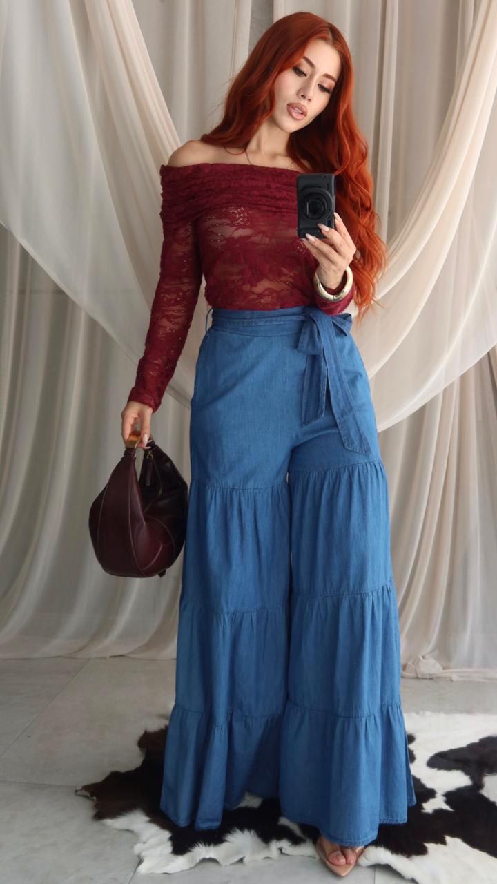 MAXIPANTALON BRAVELLE PATA ELEFANTE C/CINTO DENIM COTTON👖✨💙🌾 08/21/25
