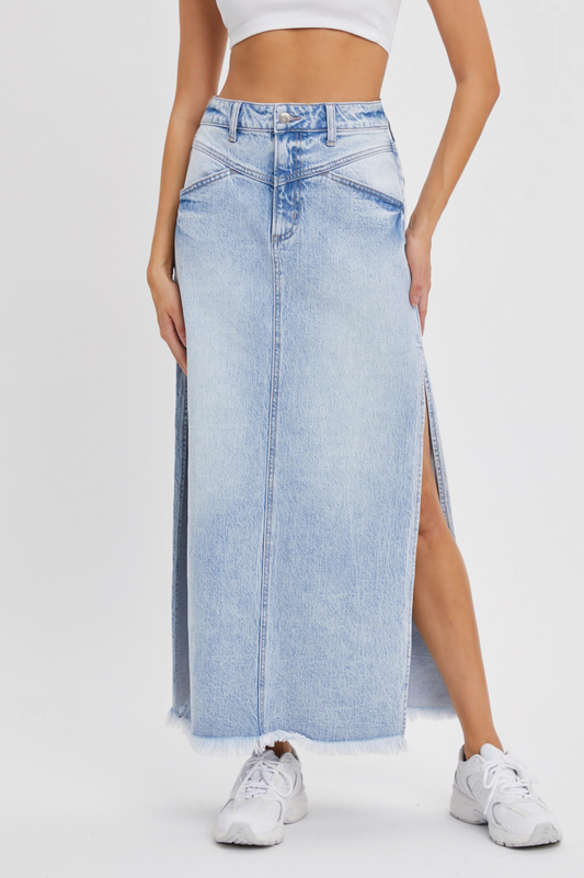 Cello Mid Waisted Maxi Skirt with Front Yoke