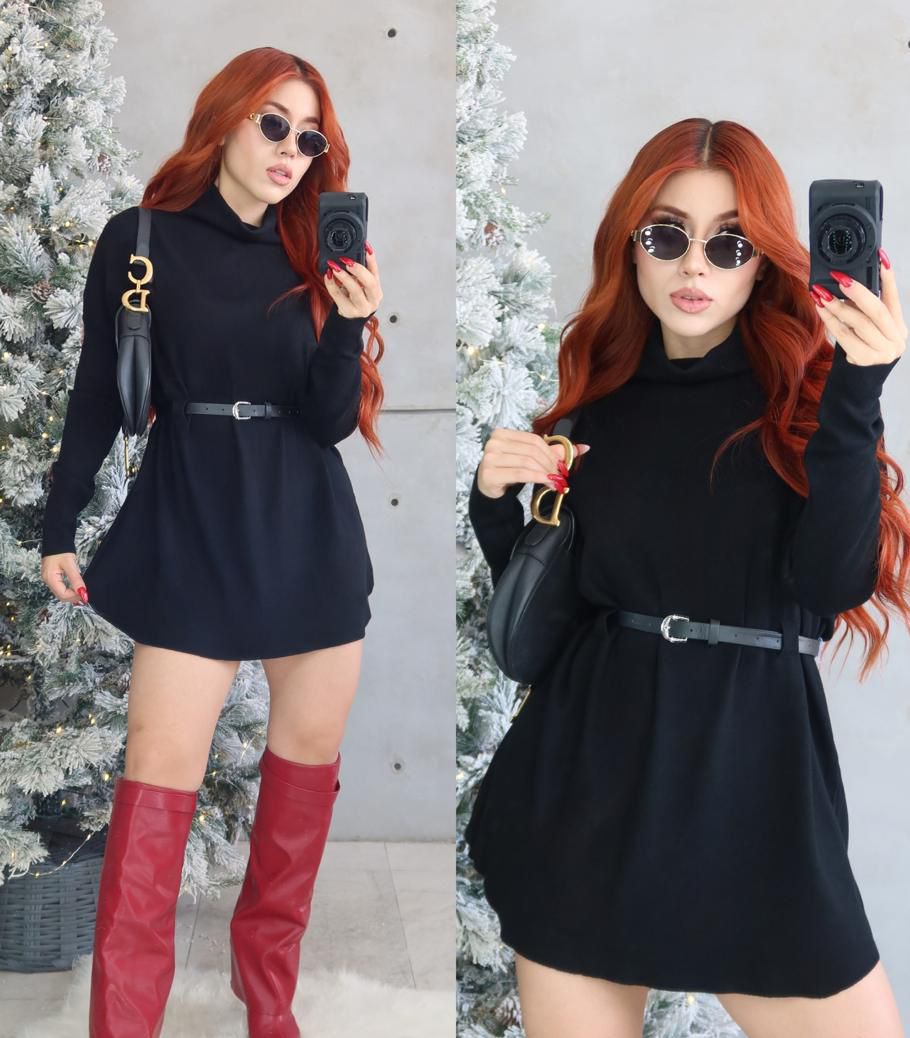 KNITTED DRESS CUELLO ALTO CINTURON INCLUIDO
