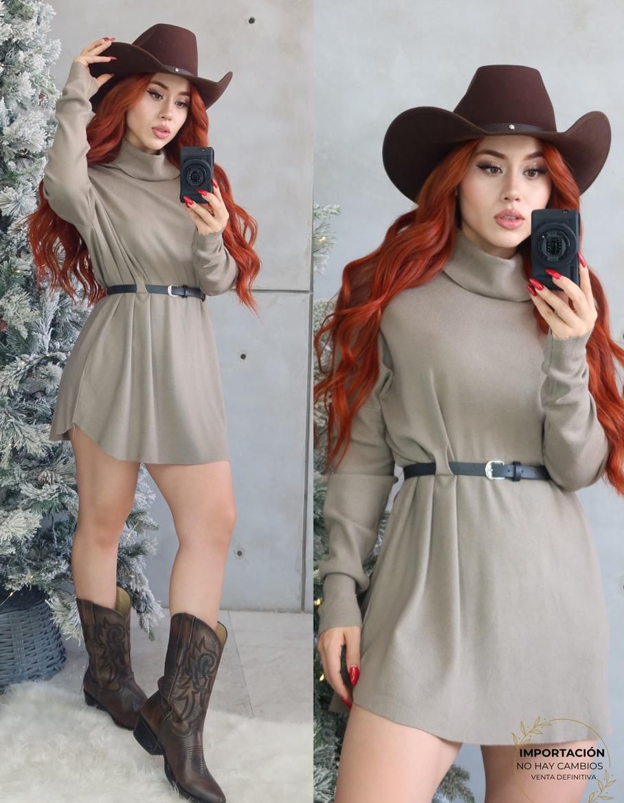 KNITTED DRESS CUELLO ALTO CINTURON INCLUIDO