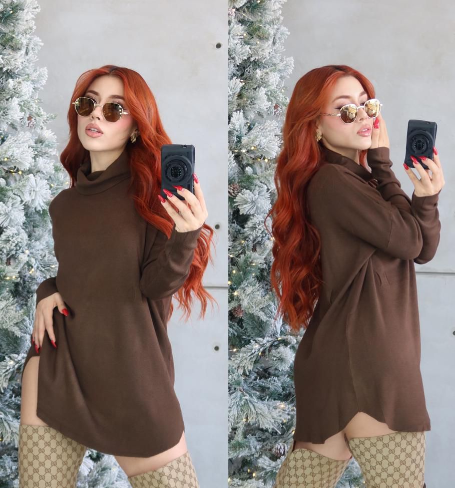 KNITTED DRESS CUELLO ALTO CINTURON INCLUIDO