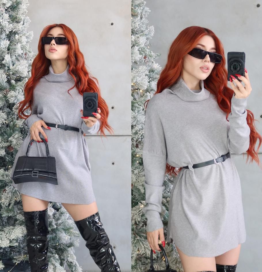 KNITTED DRESS CUELLO ALTO CINTURON INCLUIDO