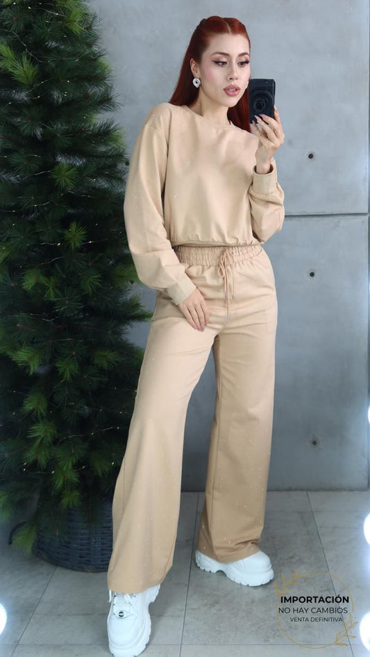 SET LUXURY CRISTALES SUDADERA Y MAXIPANTALON