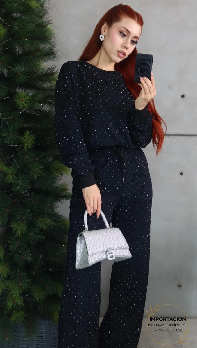 SET LUXURY CRISTALES SUDADERA Y MAXIPANTALON