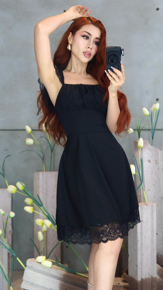 VESTIDO CORAL FEMME 🩷✨🎀 VOLADO APLIC ENCAJE