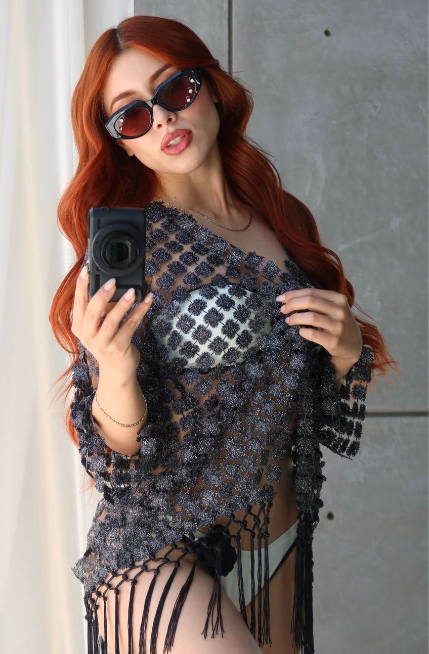 04A25 ENSAMBLE SANTORINI CROCHET FLORES 3D HILO GOLD & FLECOS💐