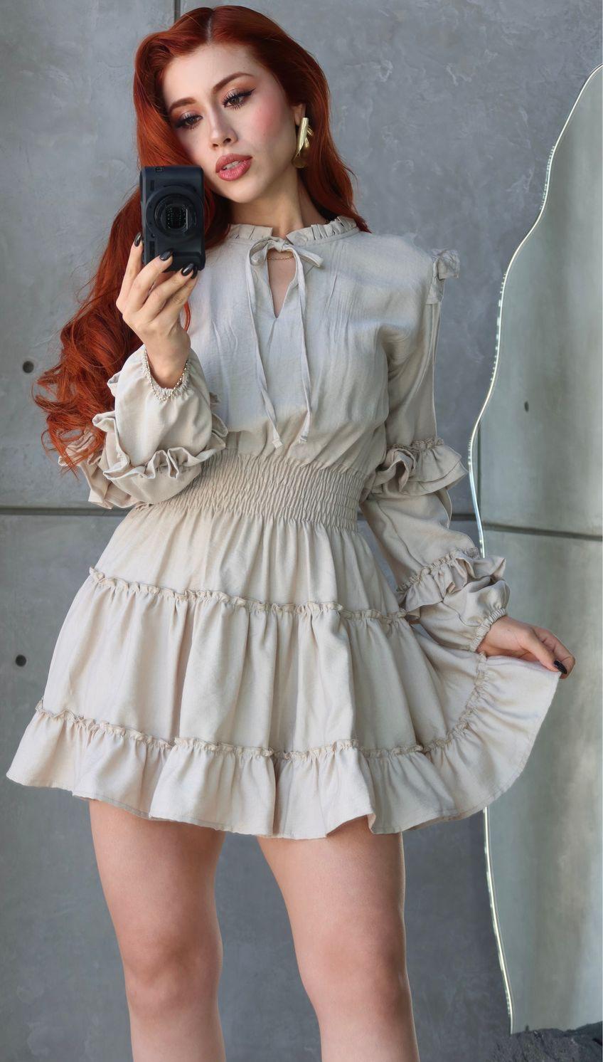 04A25 VESTIDO KALILA BOHEMIO ESCAROLAS LINEN SEVILLA