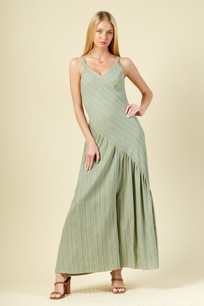 Stripped Maxi Coverup Jumpsuit In Midnight Stripe