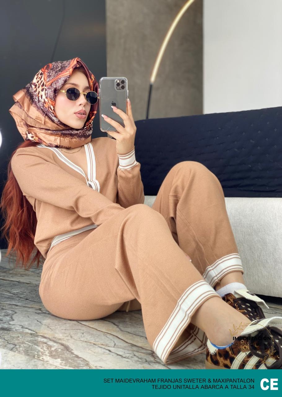 Set Maidevraham Franjas Sweater & Maxipantalon Old Money