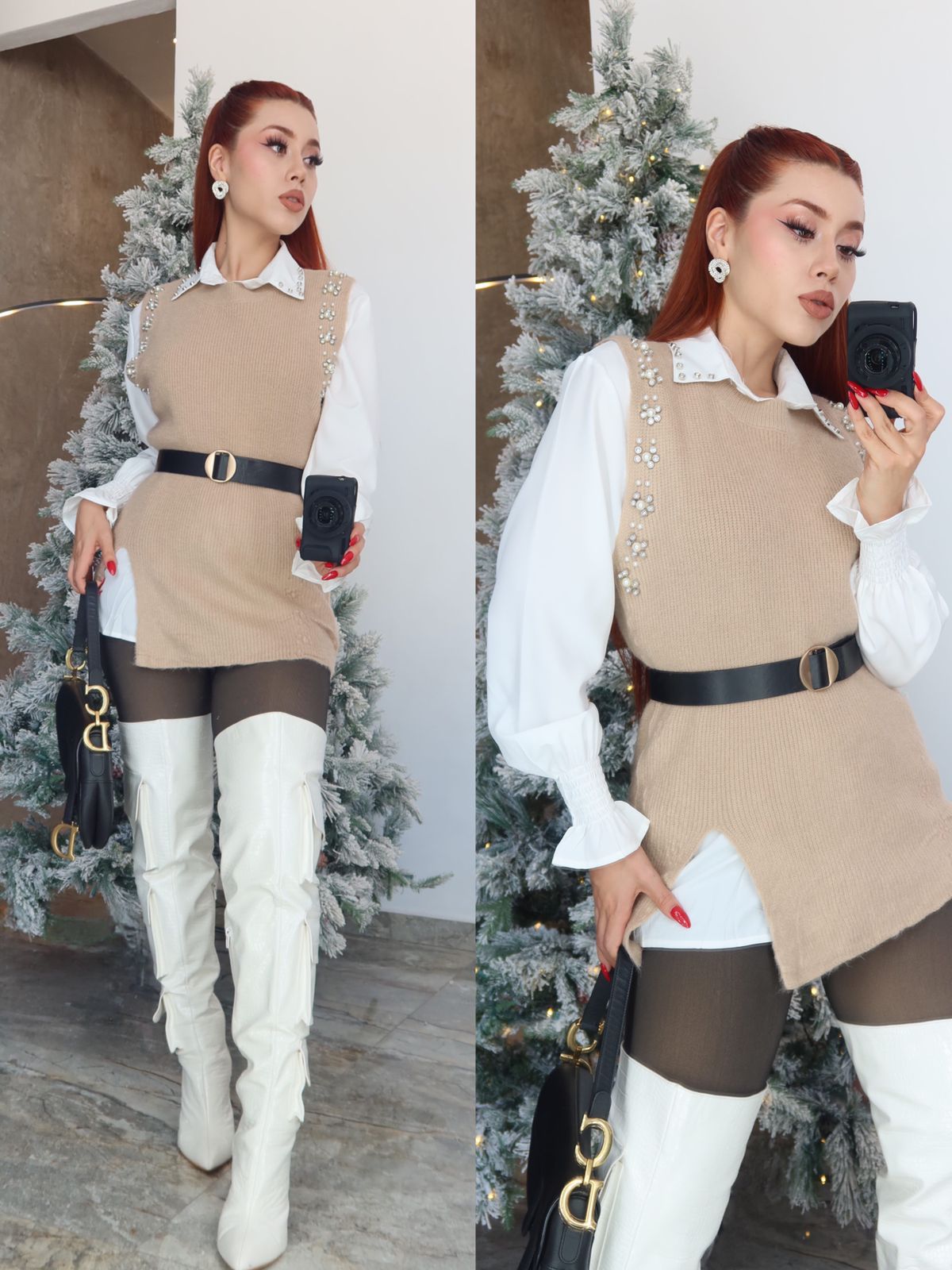Camisa Vest con Perlas