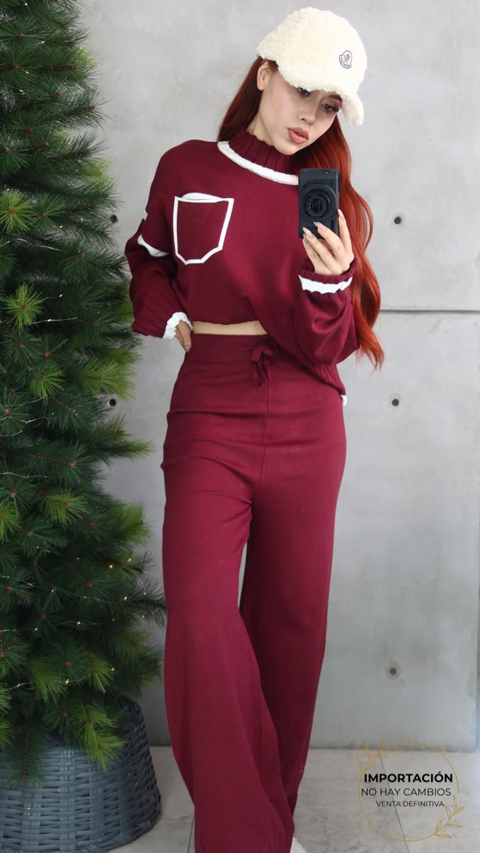 SET ANTONELLA SWETER CUELLO MAO Y MAXIPANTALON BIES BLANCO