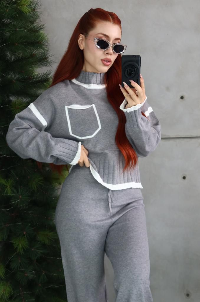 SET ANTONELLA SWETER CUELLO MAO Y MAXIPANTALON BIES BLANCO