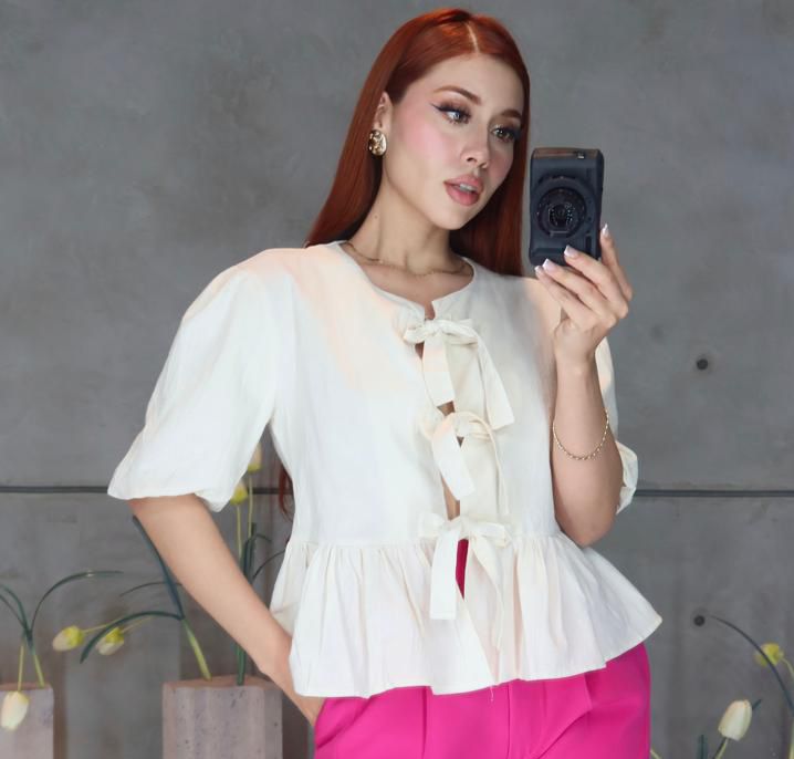 BLUSA DIVINE 🎀✨💖🩵 MOÑOS LINO MANGA POP