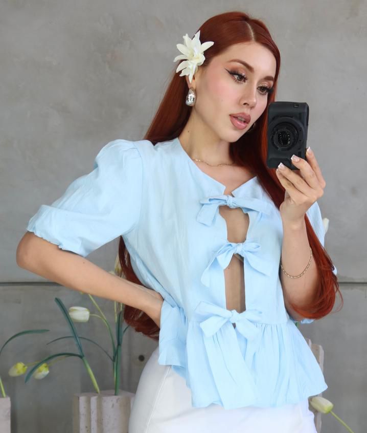BLUSA DIVINE 🎀✨💖🩵 MOÑOS LINO MANGA POP
