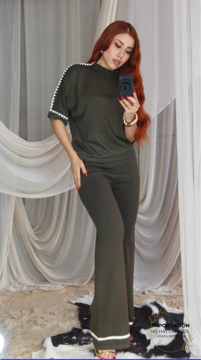 062725 Set Georgina Blusa Y Maxipantalon Detalle Bordado Tejido