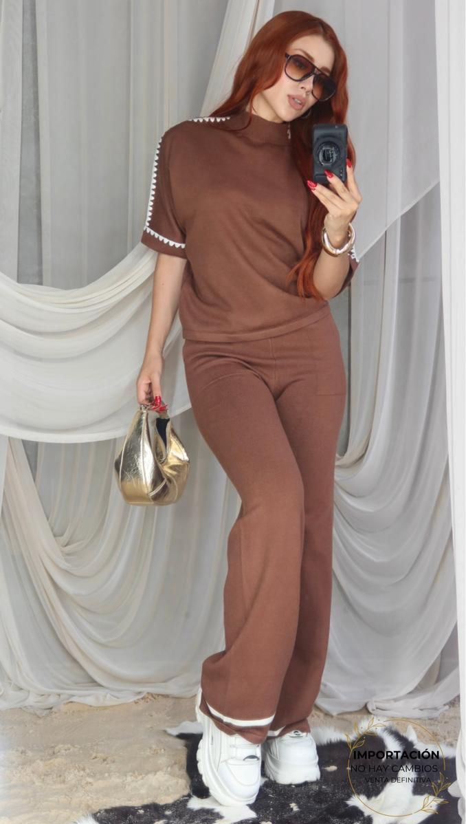 062725 Set Georgina Blusa Y Maxipantalon Detalle Bordado Tejido