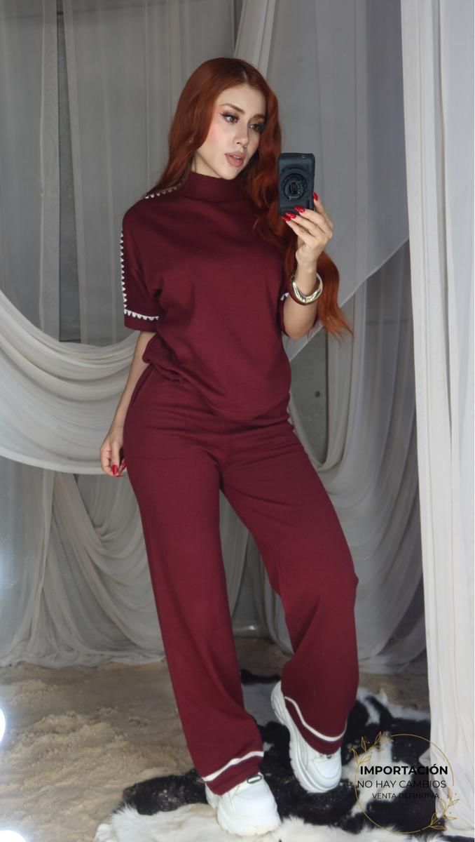 062725 Set Georgina Blusa Y Maxipantalon Detalle Bordado Tejido